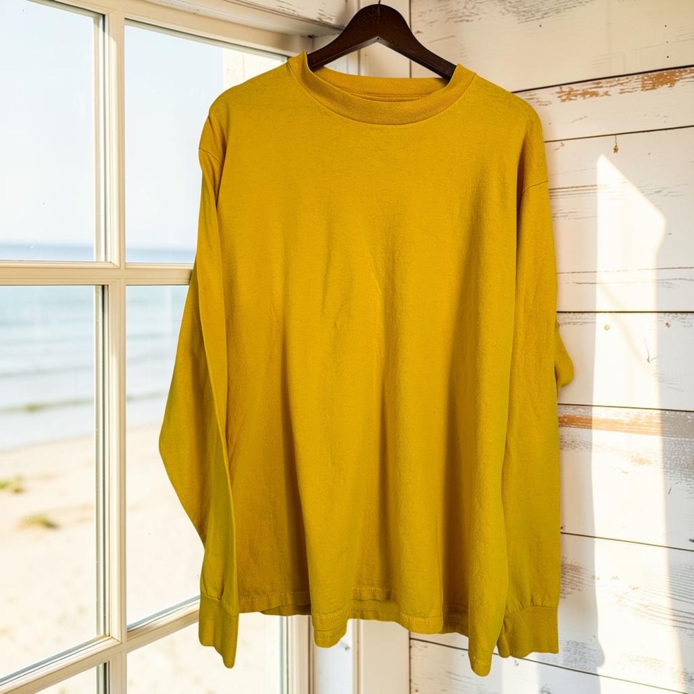Vintage Blank Long Sleeve T-Shirt Miller XL Yellow 100% Cotton Made in USA 90s